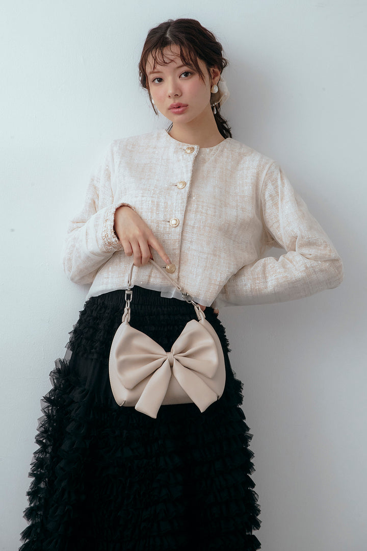 [予約/SET]ツイード×チュールレイヤードクロップドジャケット+ホイップチュールティアードスカート(2set)