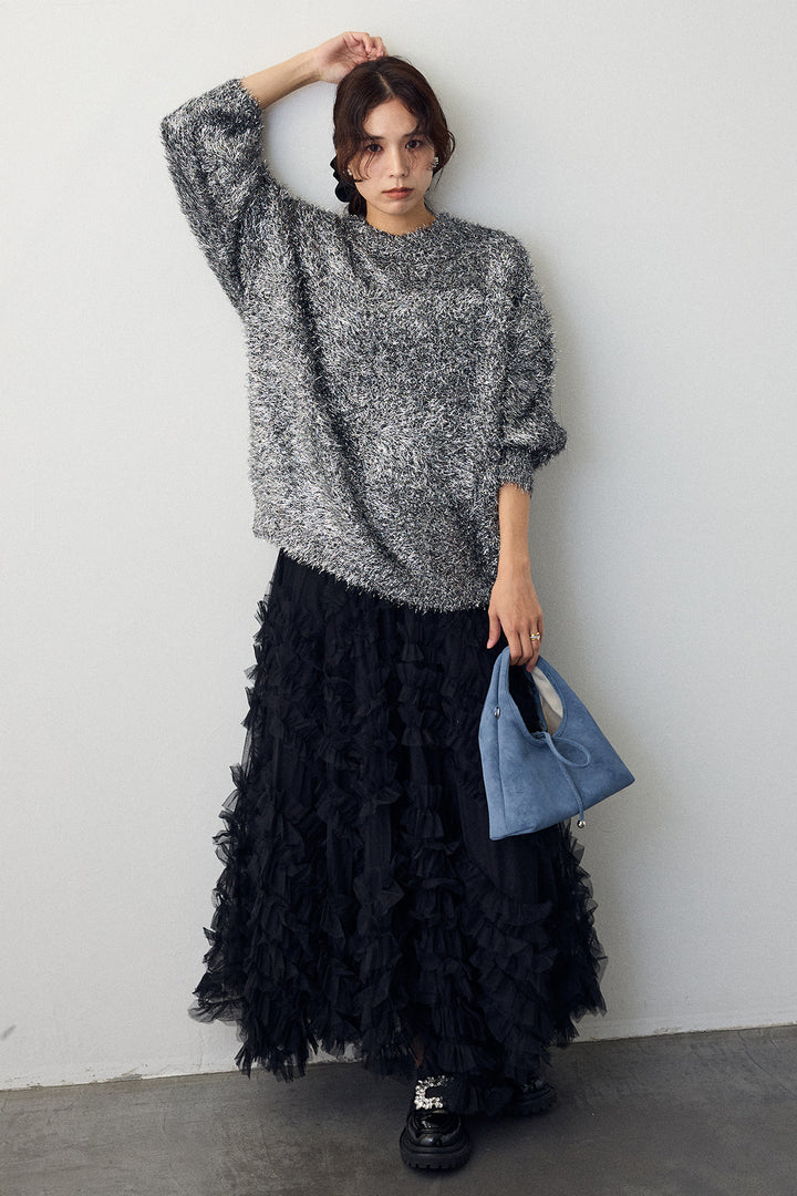 [予約/SET]グリッターラメニット+スフレアシメチュールスカート(2set)