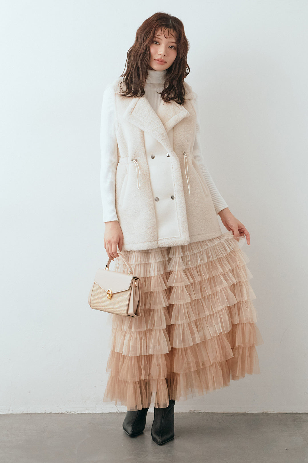 [予約/SET]テディボアウエストドロストベスト+グラデーションチュールティアードスカート(2set)