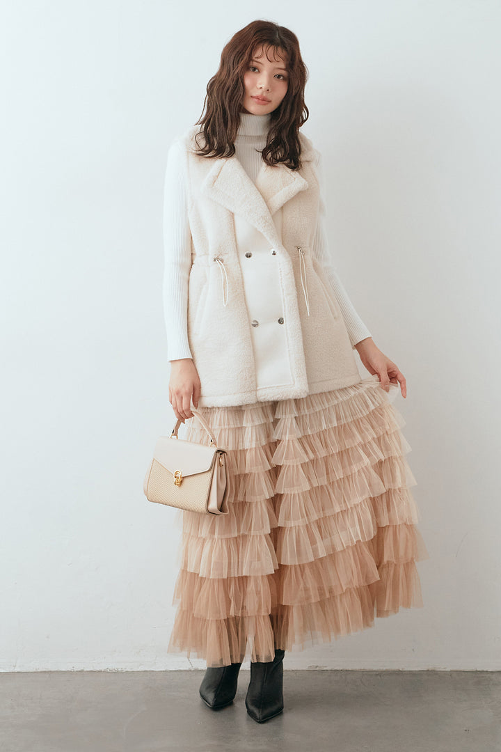 [予約/SET]テディボアウエストドロストベスト+グラデーションチュールティアードスカート(2set)