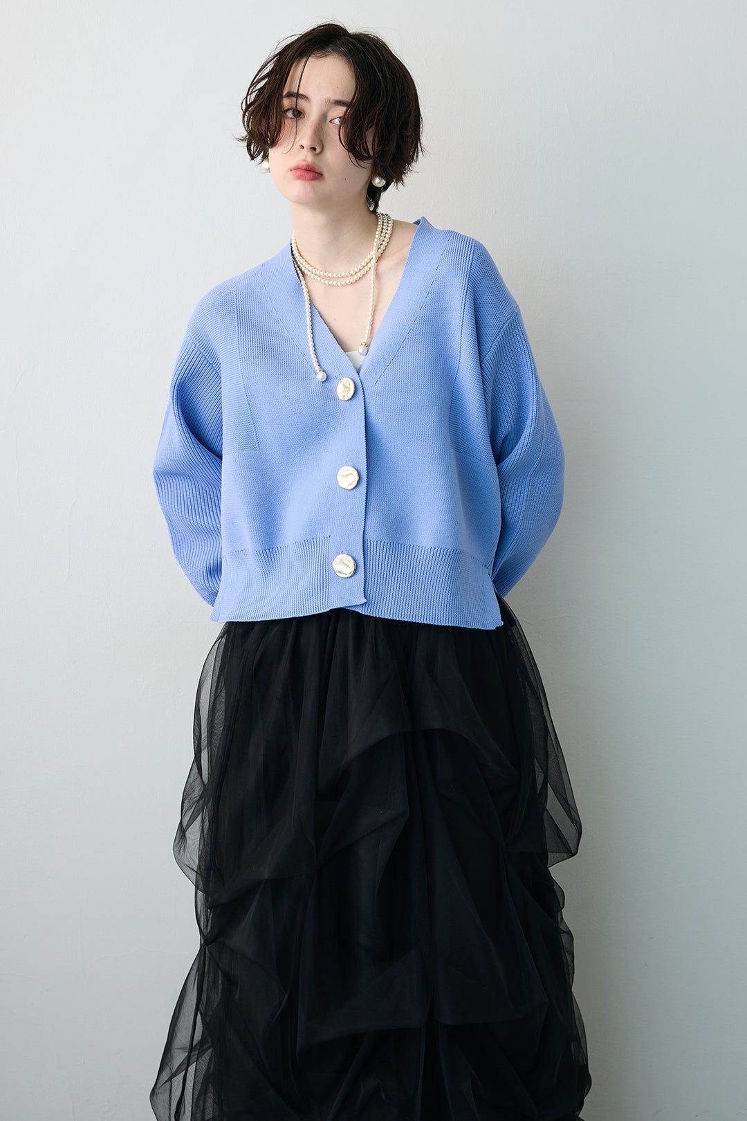 [予約]スポンディッシュBIGボタンクロップドカーデ