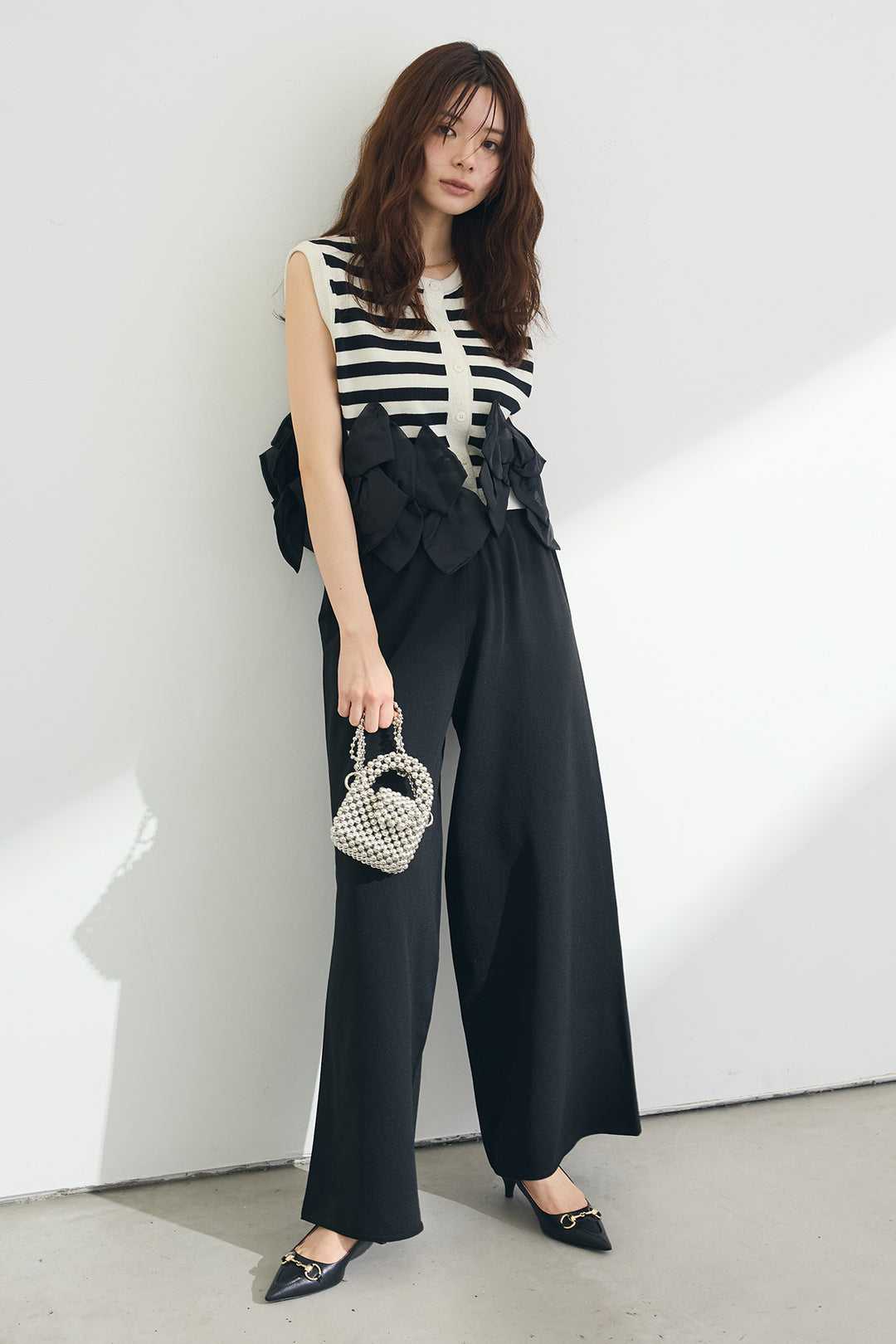 [予約]ヘムオーガンジーリボンスリーブレスニット