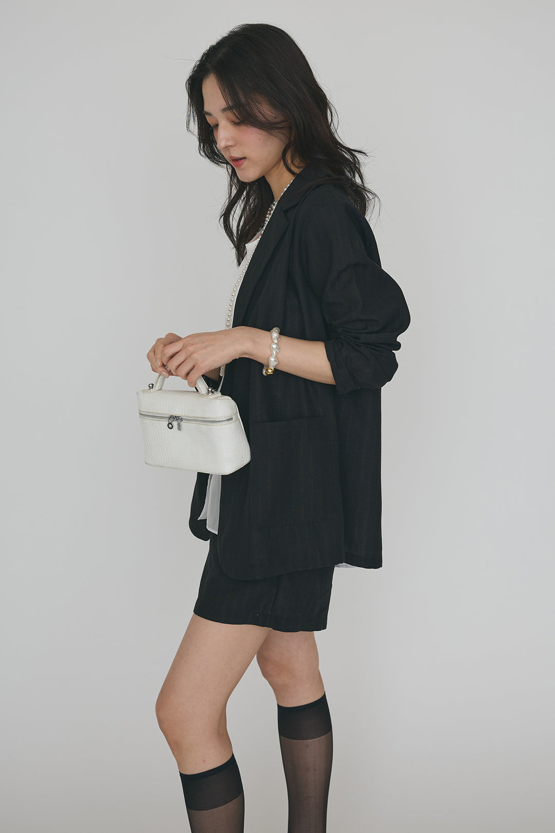 [予約/SET]ドライタッチオーガンジー切替タンクトップ+ストライプライトジャケットセットアップ(2set)