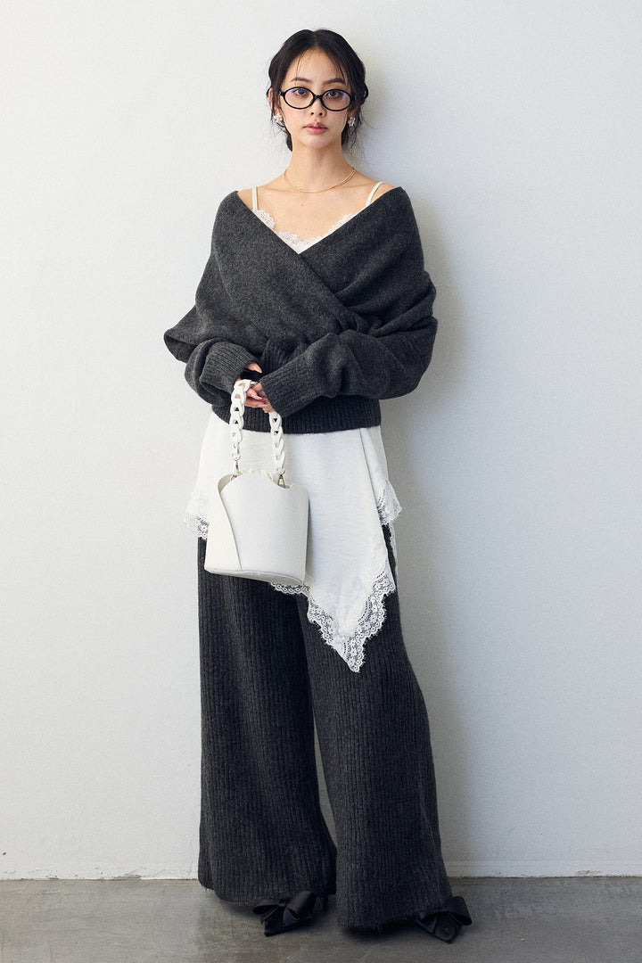 [予約/SET]カシュクール美ラインニットセットアップ+サテンレースアシメキャミ(2set)