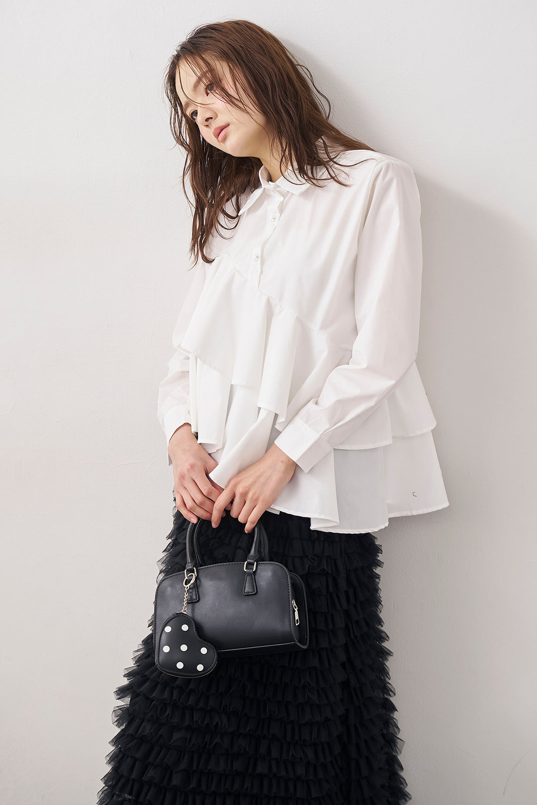 [予約/SET]アシメフリルティアードシャツ+ホイップチュールティアードスカート(2set)