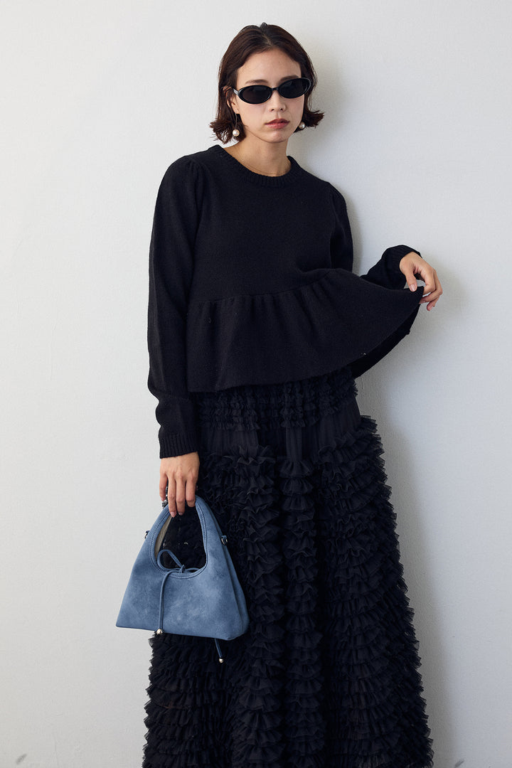 [予約/SET]アルパカタッチバルーンヘムニットプルオーバー+ホイップチュールティアードスカート(2set)