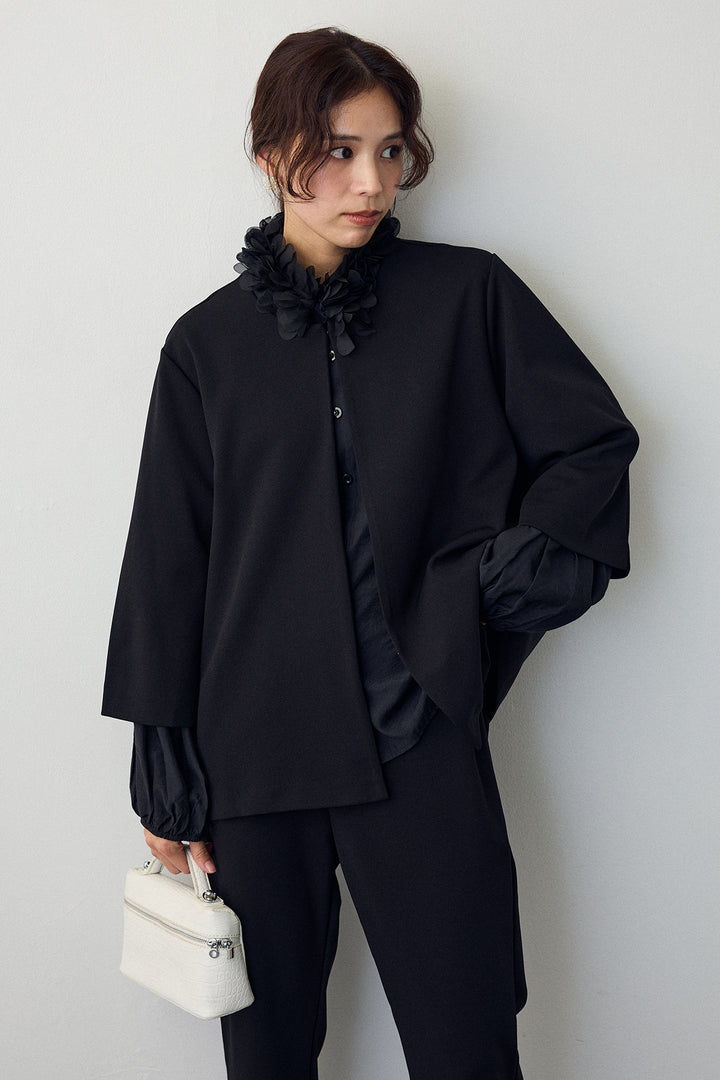 [予約/SET]フラワーフリルネックブラウス+ノーカラージョーゼットセットアップ(2set)