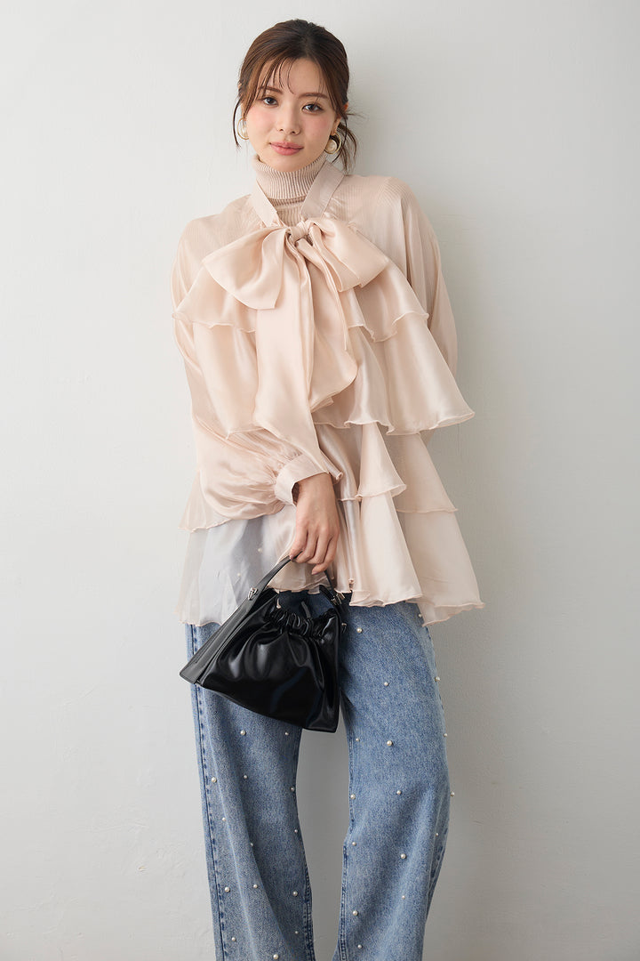 [予約]フロントBIGリボンティアードエアリーチュニック