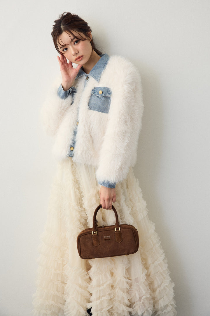 [予約/SET]デニムシャツドッキングファージャケット+スフレアシメチュールスカート(2set)