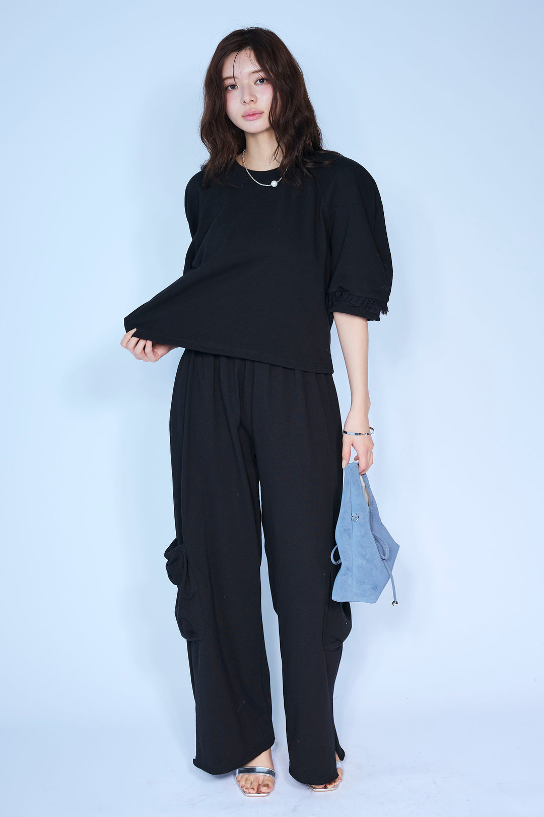 [予約/SET]ライトスウェットレースコンビパフPO+ライトスウェットサイドリボンパンツ(2set)