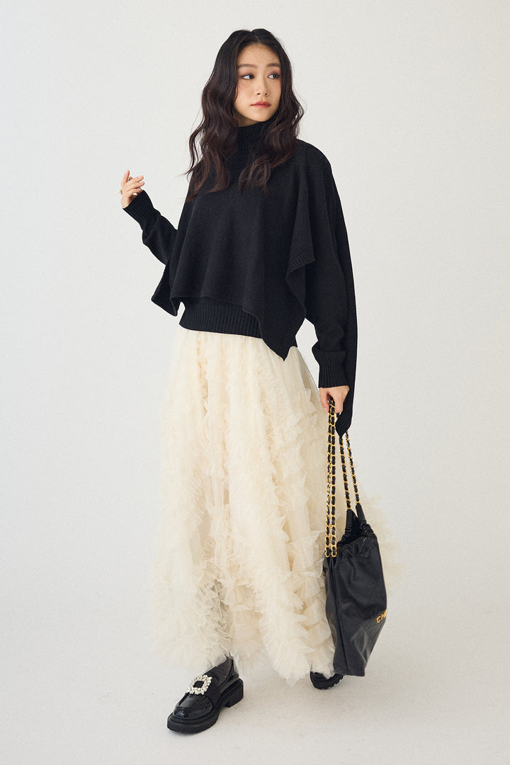 [予約/SET]アシメケープ2wayニット+スフレアシメチュールスカート(2set)