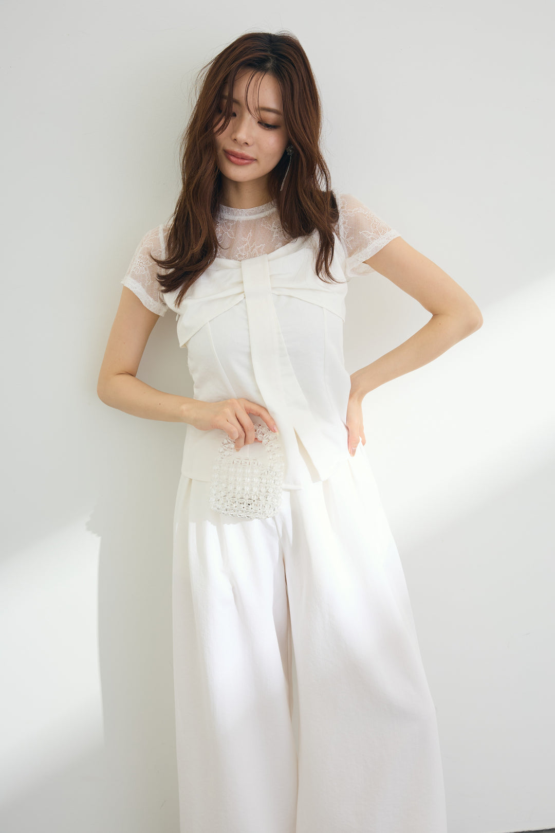 [予約/SET]ニュアンスレースTシャツ+リボンバスト美ラインセットアップ(2set)