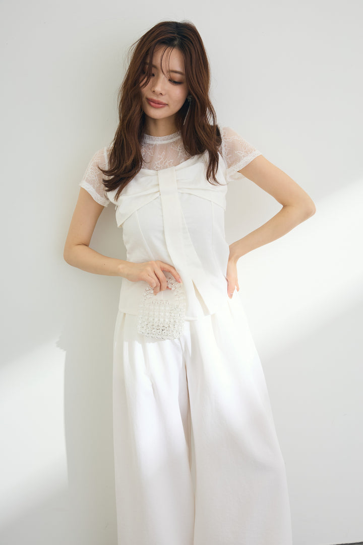[予約/SET]ニュアンスレースTシャツ+リボンバスト美ラインセットアップ(2set)