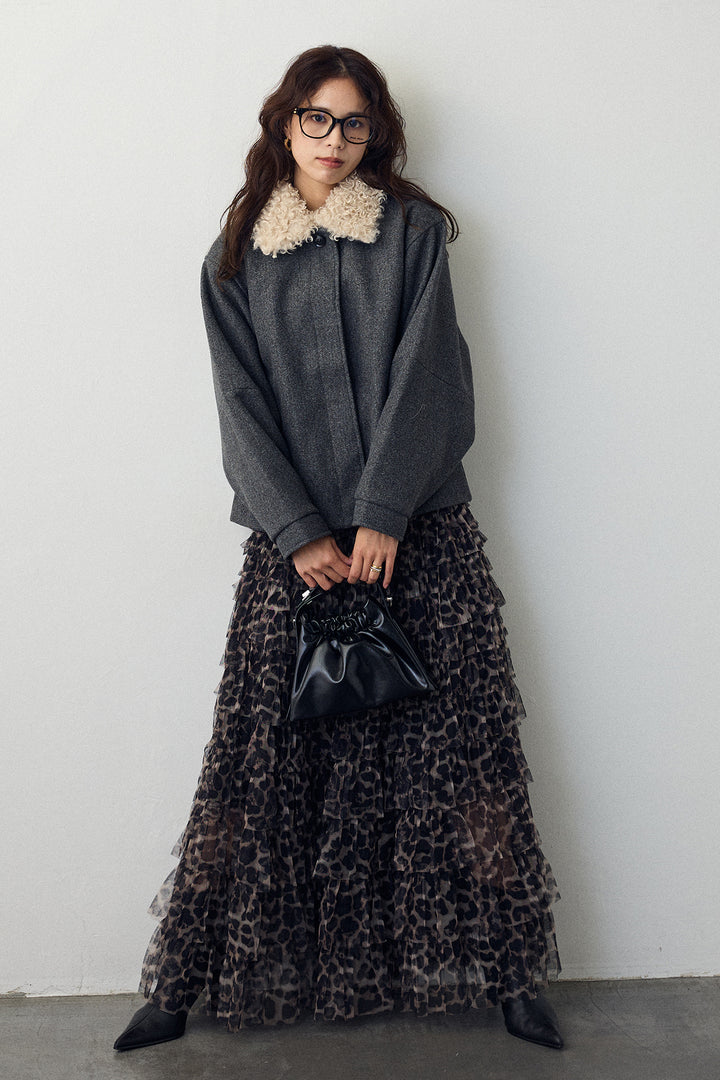 [予約/SET]プードル襟2wayコート+レオパードチュールティアードスカート(2set)