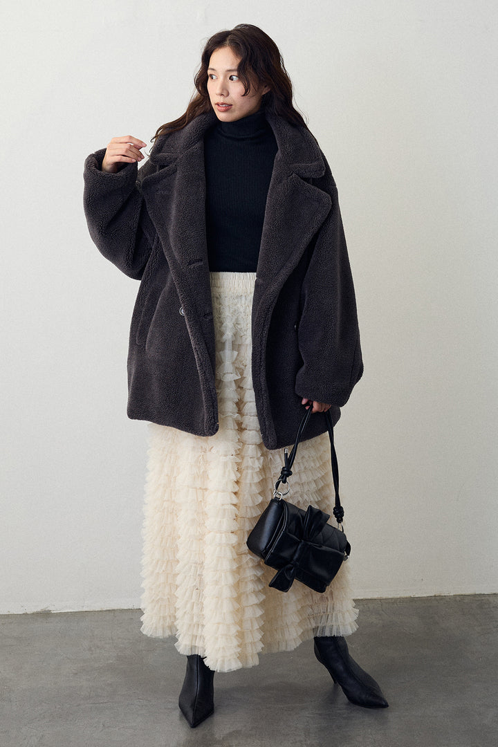 [予約/SET]テディボアミディ丈コート+ホイップチュールティアードスカート(2set)