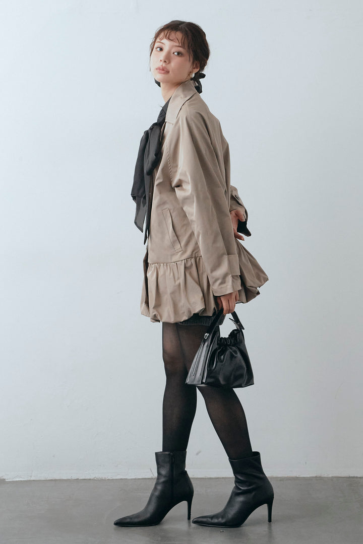 [予約/SET]フロントBIGリボンティアードエアリーチュニック+バルーンヘムミディ丈トレンチコート(2set)
