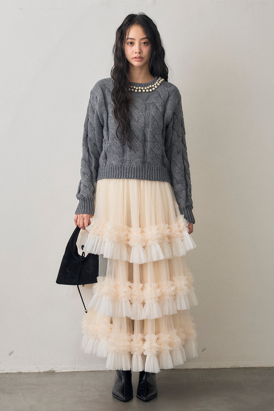 [予約]配色フリルティアードロマンティックスカート