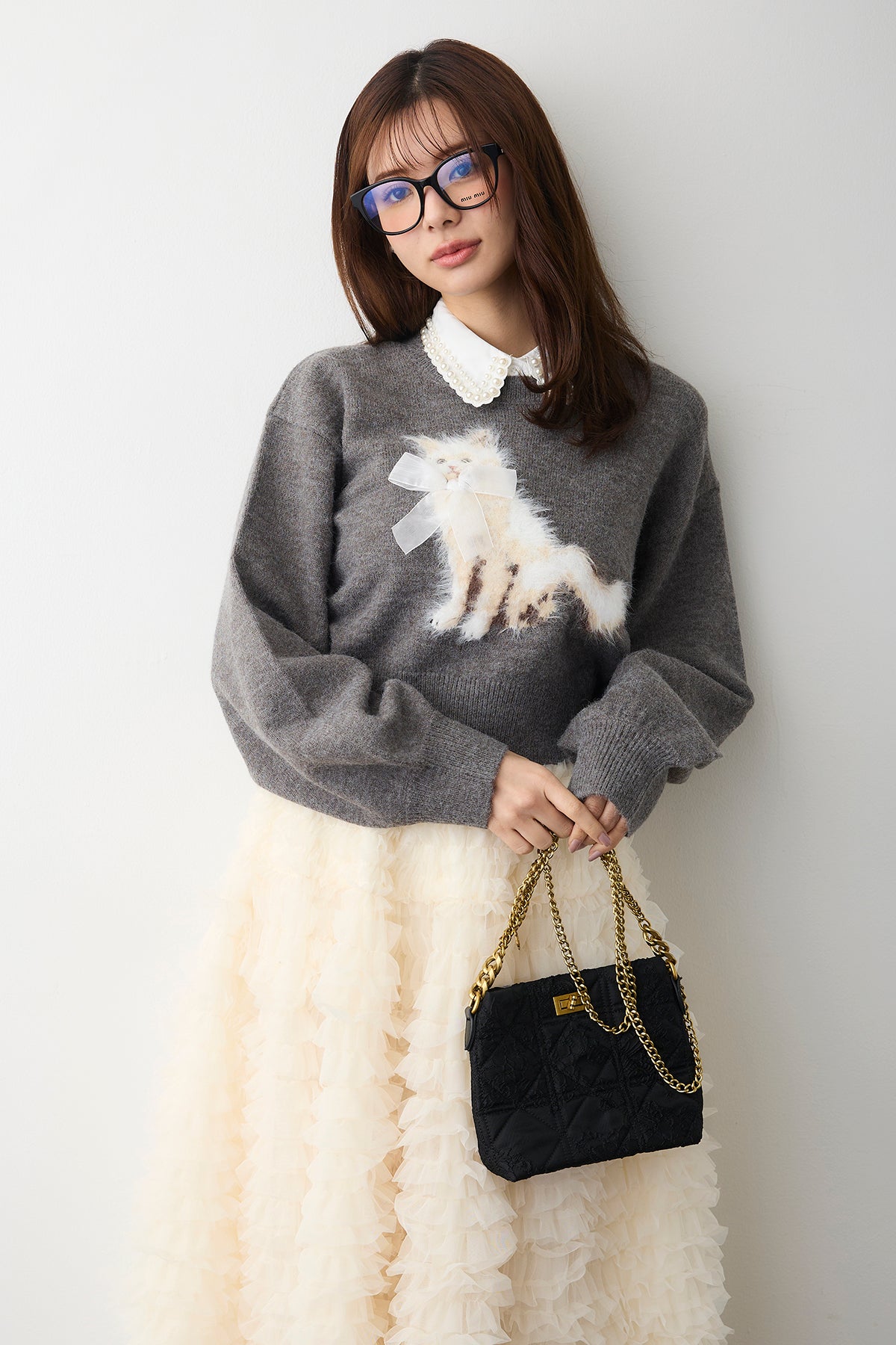 予約]シャギーリボンキャットモチーフニットPO – Frene