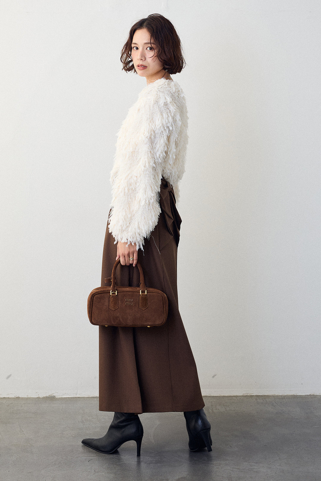 [予約/SET]フリンジラメシャギーニットプルオーバー+バックリボンセミフレアスカート(2set)