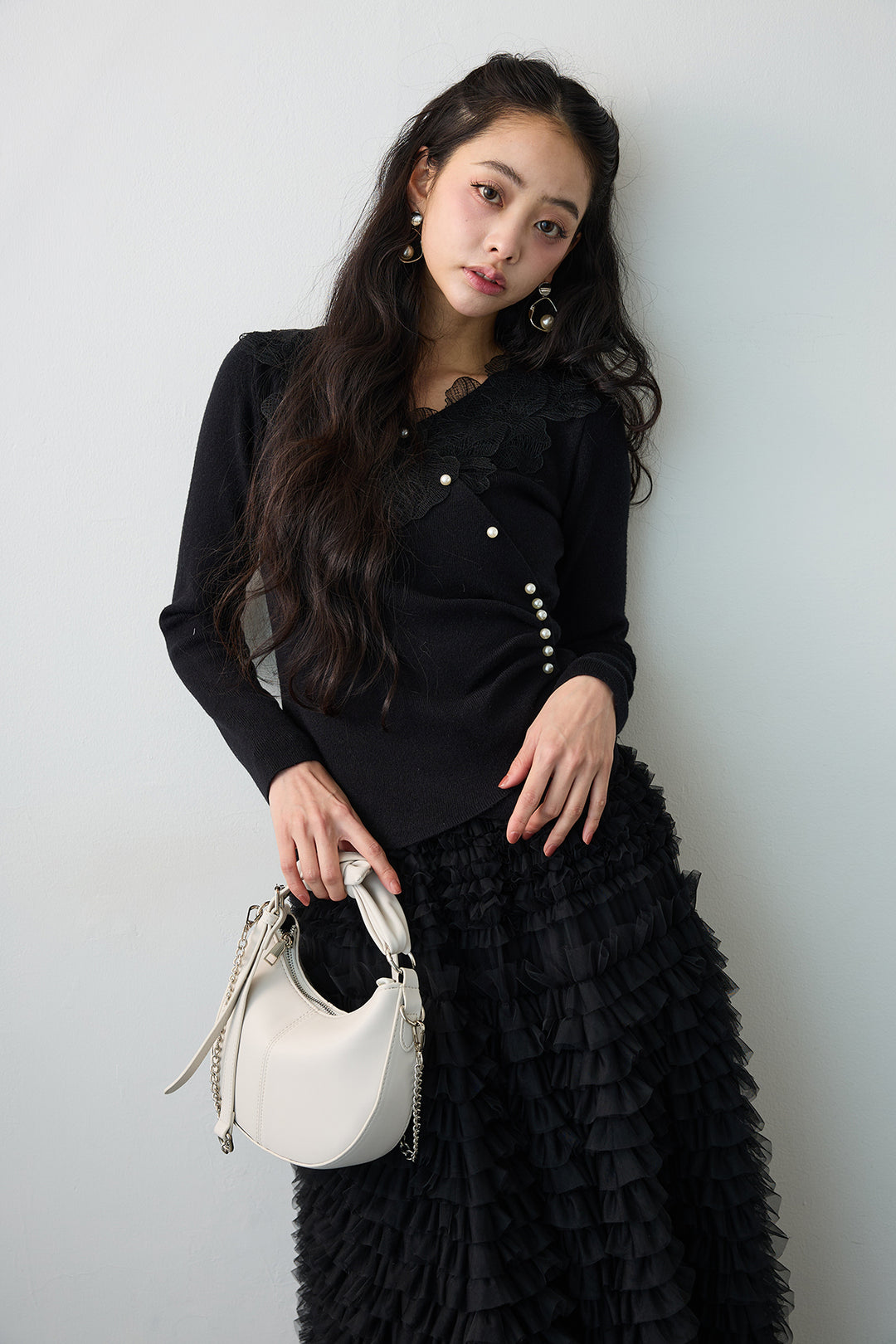 [予約]タックパールデザインレースニット