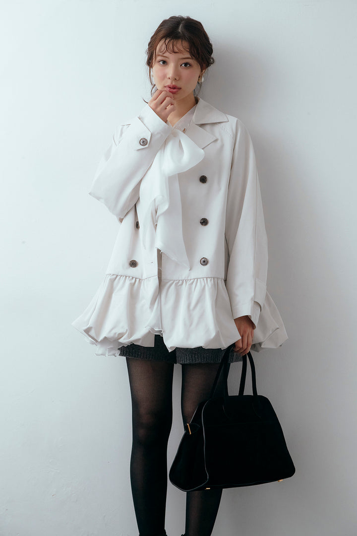 [予約/SET]フロントBIGリボンティアードエアリーチュニック+バルーンヘムミディ丈トレンチコート+メランジニットショートパンツ(3set)