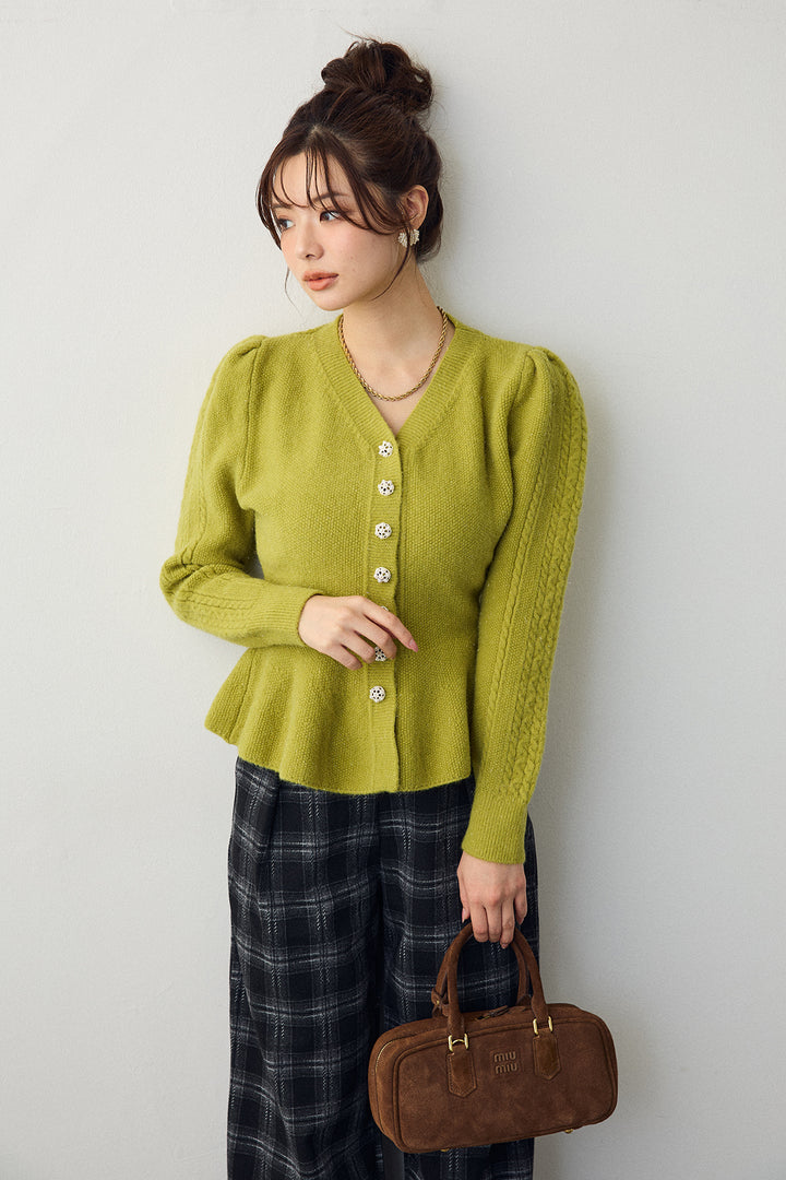 [予約]パフスリーブミニペプラムニット