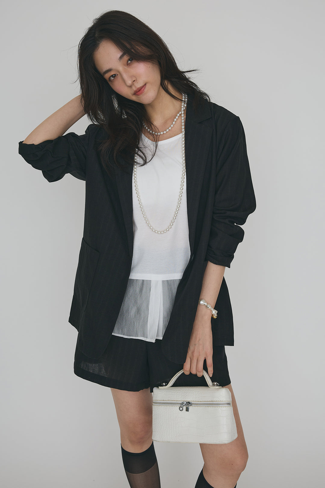 [予約/SET]ドライタッチオーガンジー切替タンクトップ+ストライプライトジャケットセットアップ(2set)