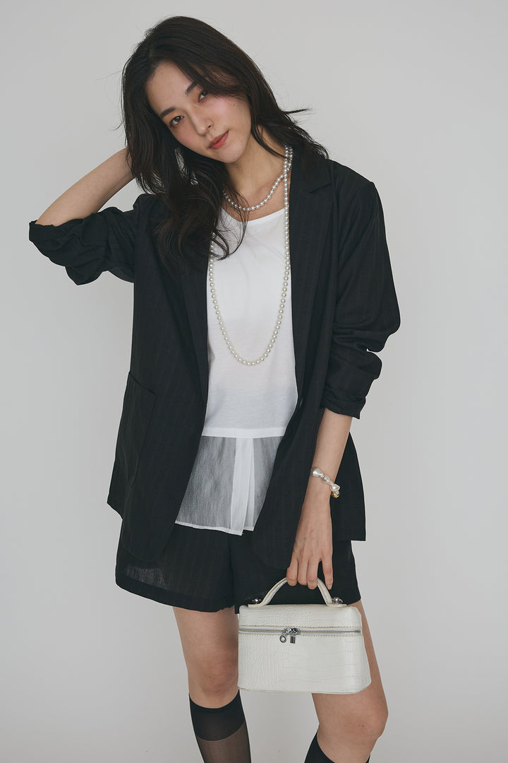 [予約/SET]ドライタッチオーガンジー切替タンクトップ+ストライプライトジャケットセットアップ(2set)