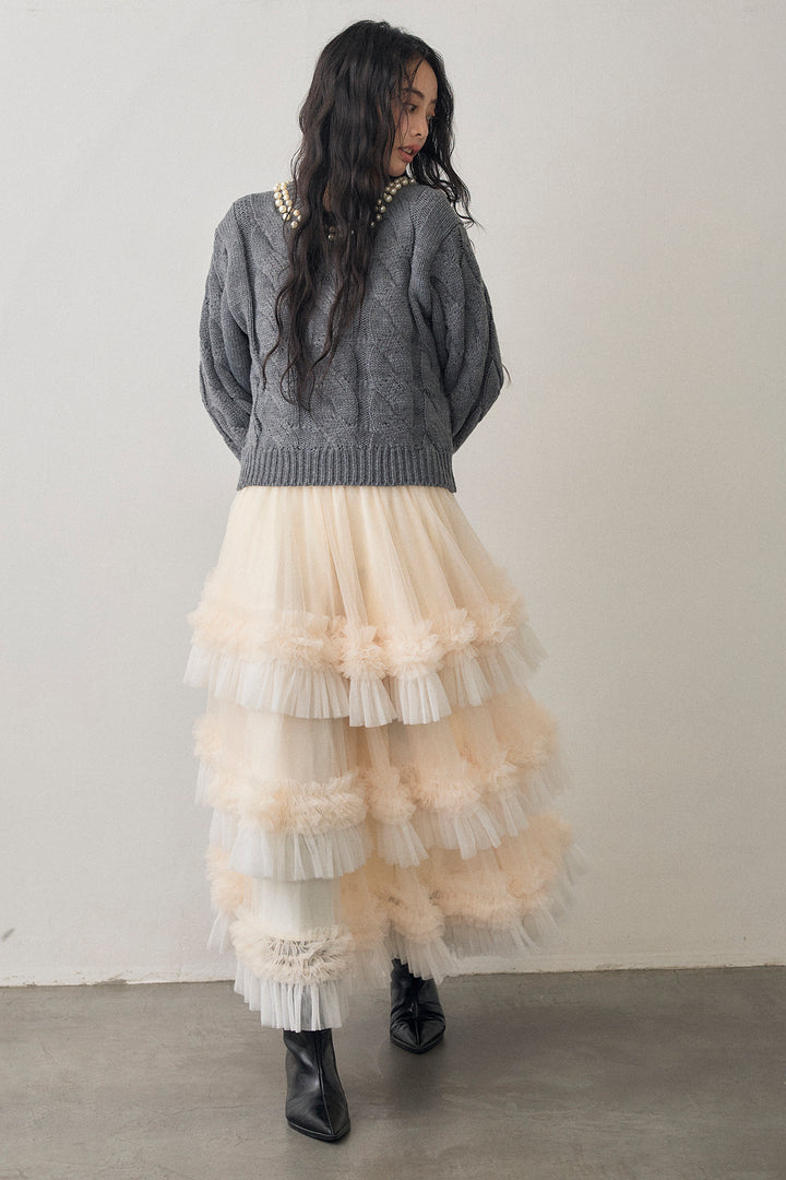 [予約]配色フリルティアードロマンティックスカート