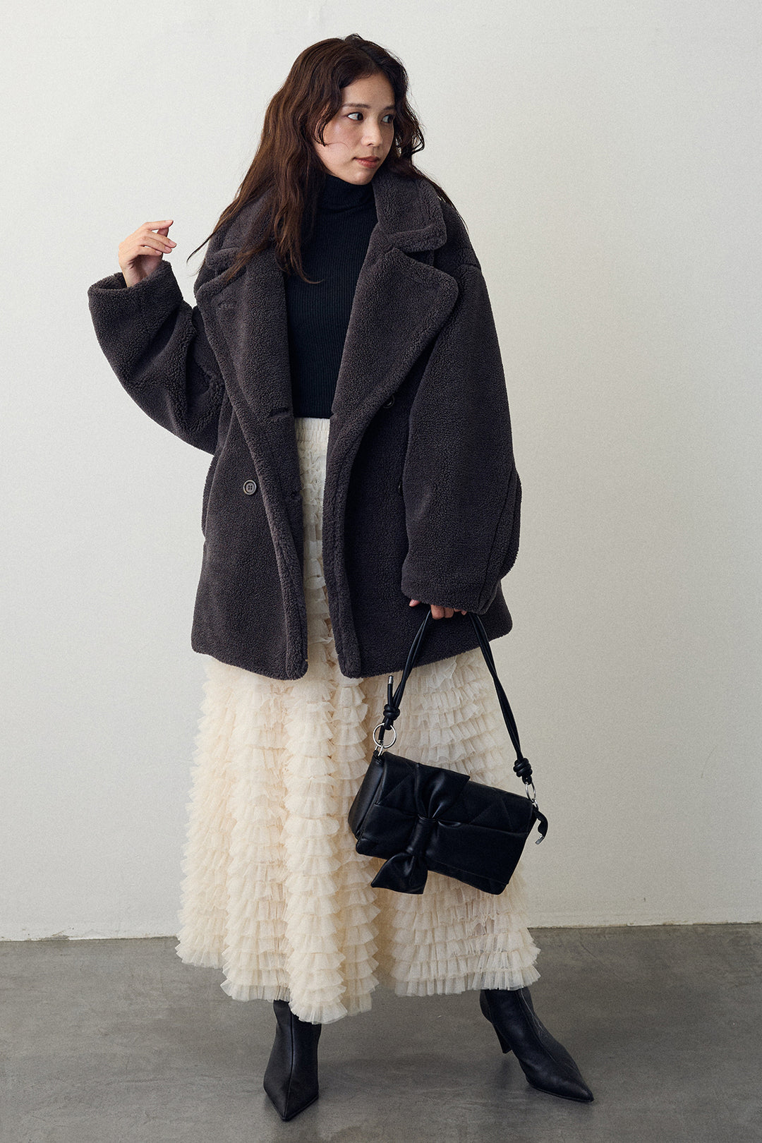 [予約/SET]テディボアミディ丈コート+ホイップチュールティアードスカート(2set)