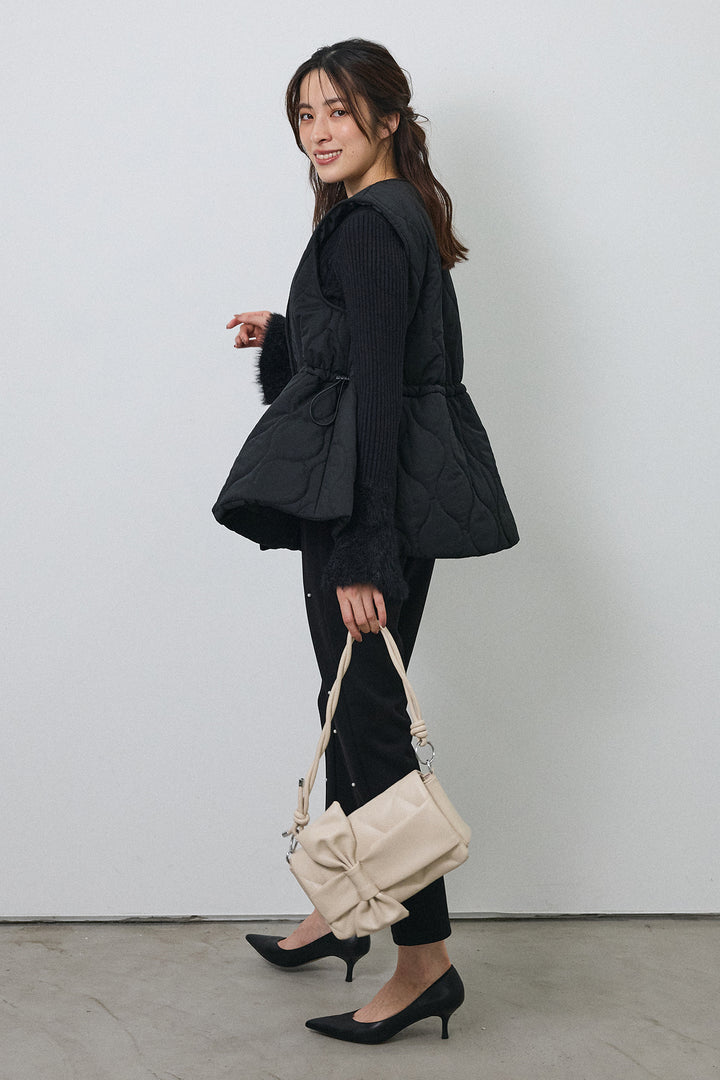 [予約/SET]フェザー切替スリーブフレアニット+キルティングフレアシルエットベスト(2set)