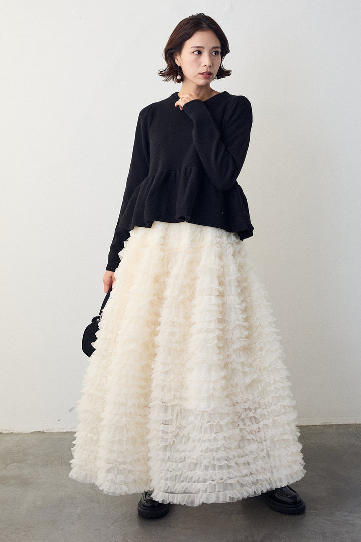 [予約/SET]アルパカタッチバルーンヘムニットプルオーバー+ホイップチュールティアードスカート(2set)