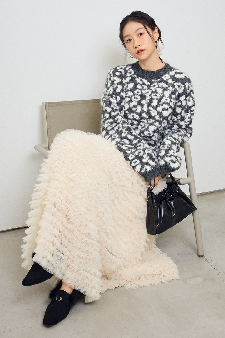 [予約]レオパードクルーネックニットプルオーバー