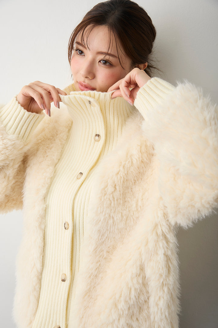 [予約/SET]シャギーファー×リブニットミックスジャケット+マルチパターンボンディングフレアスカート(2set)