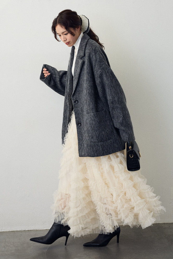 [予約/SET]シャギーミドル丈コート+スフレアシメチュールスカート(2set)