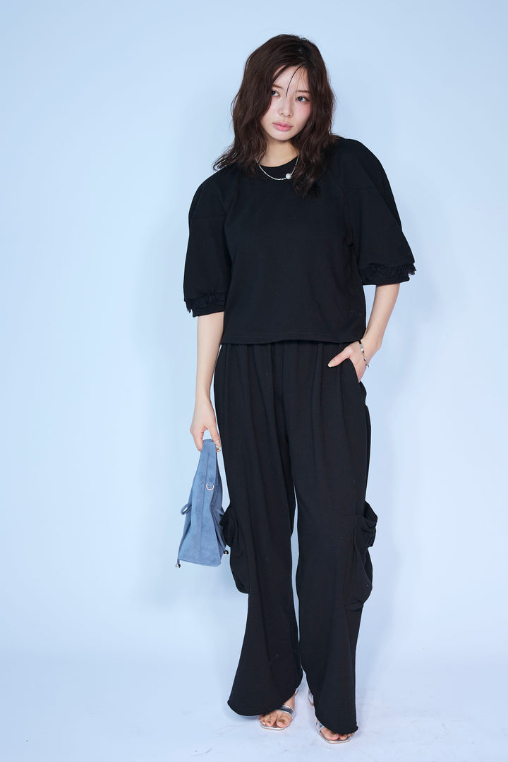 [予約/SET]ライトスウェットレースコンビパフPO+ライトスウェットサイドリボンパンツ(2set)