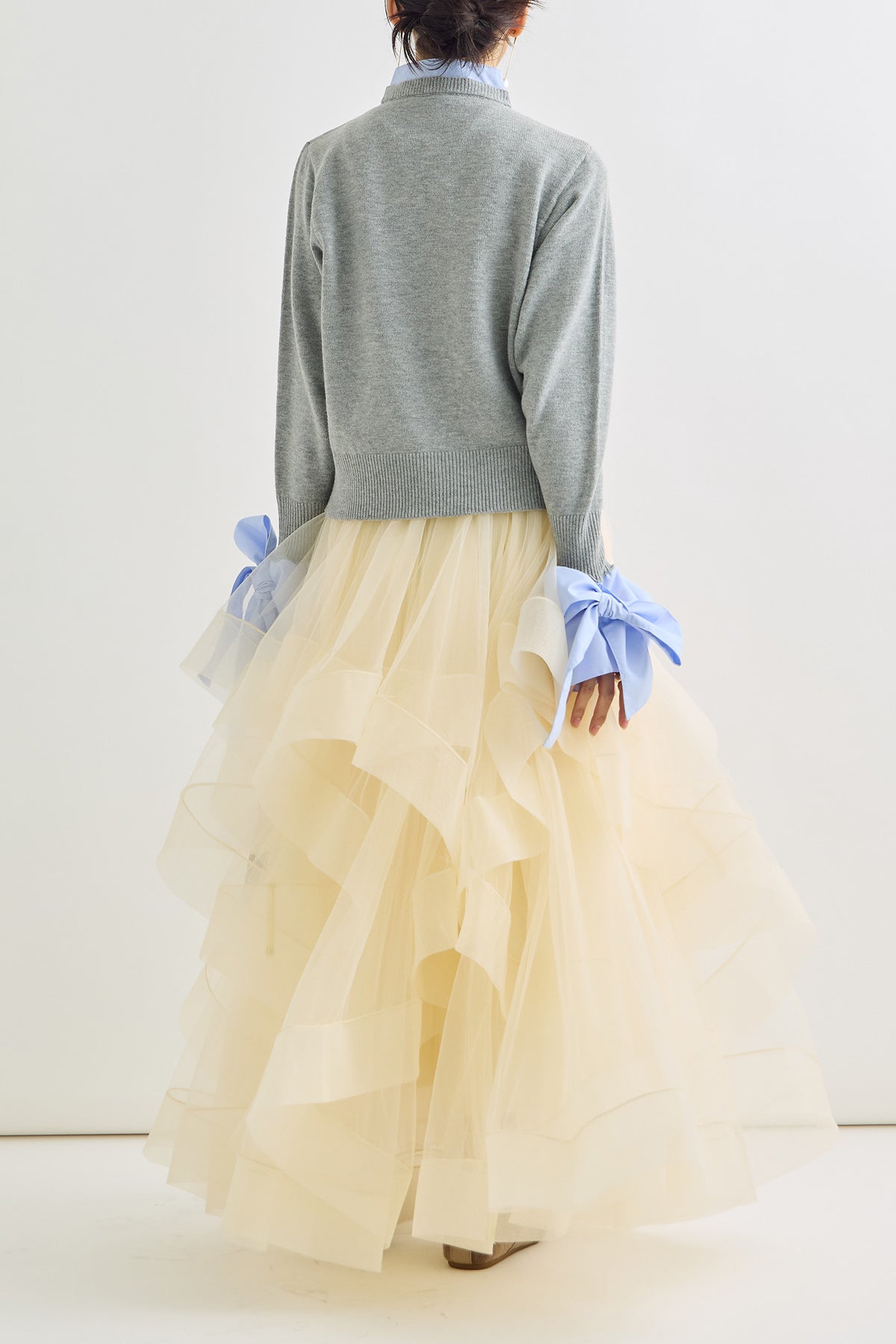 予約/SET]BIGリボンカフスデザインニットドッキングカーデ+