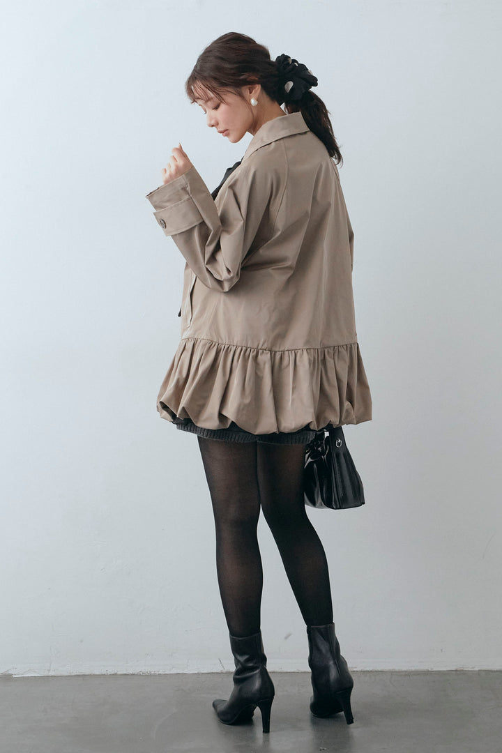 [予約/SET]フロントBIGリボンティアードエアリーチュニック+バルーンヘムミディ丈トレンチコート(2set)