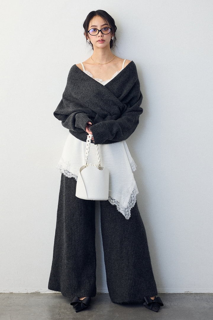 [予約/SET]カシュクール美ラインニットセットアップ+サテンレースアシメキャミ(2set)