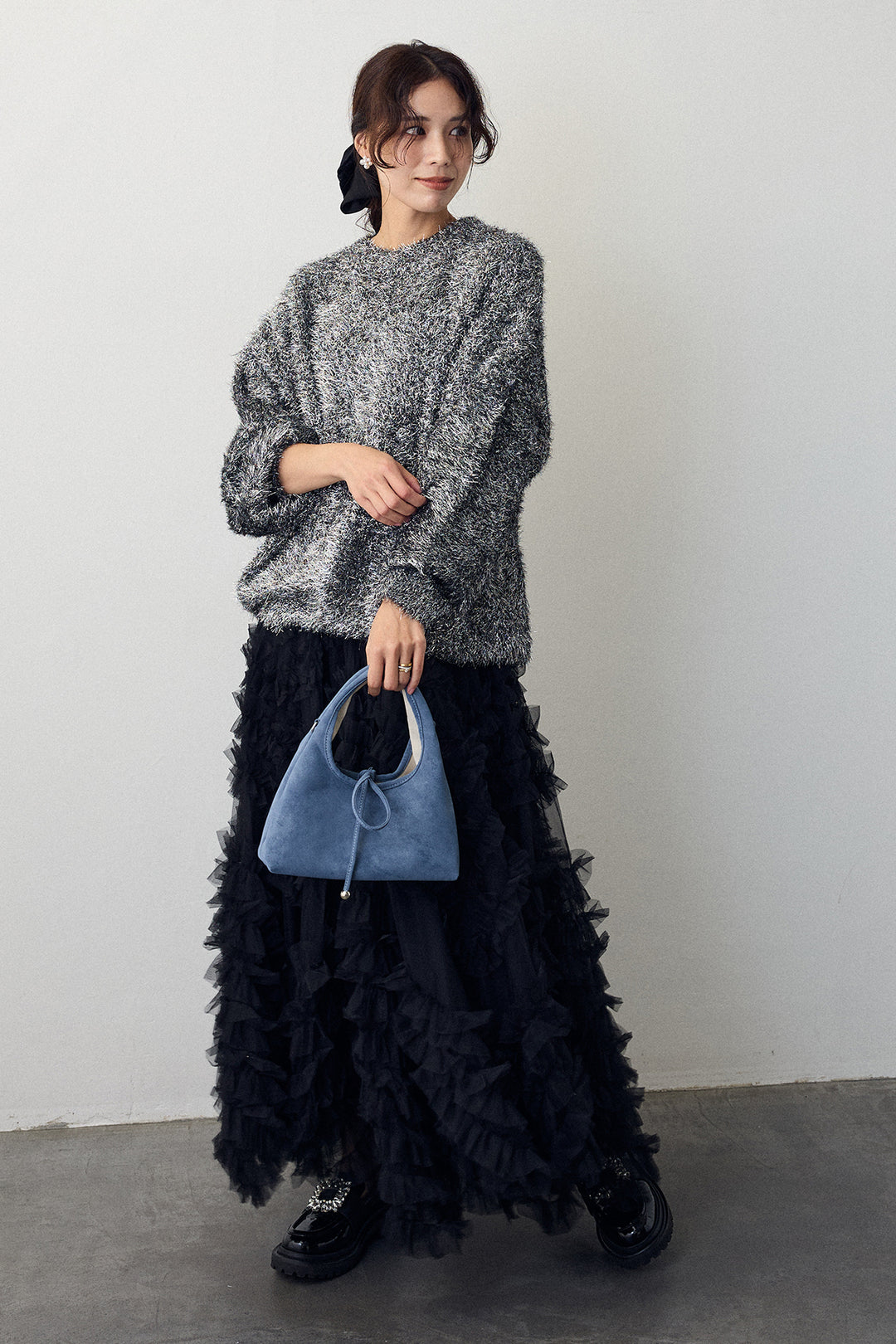 [予約/SET]グリッターラメニット+スフレアシメチュールスカート(2set)