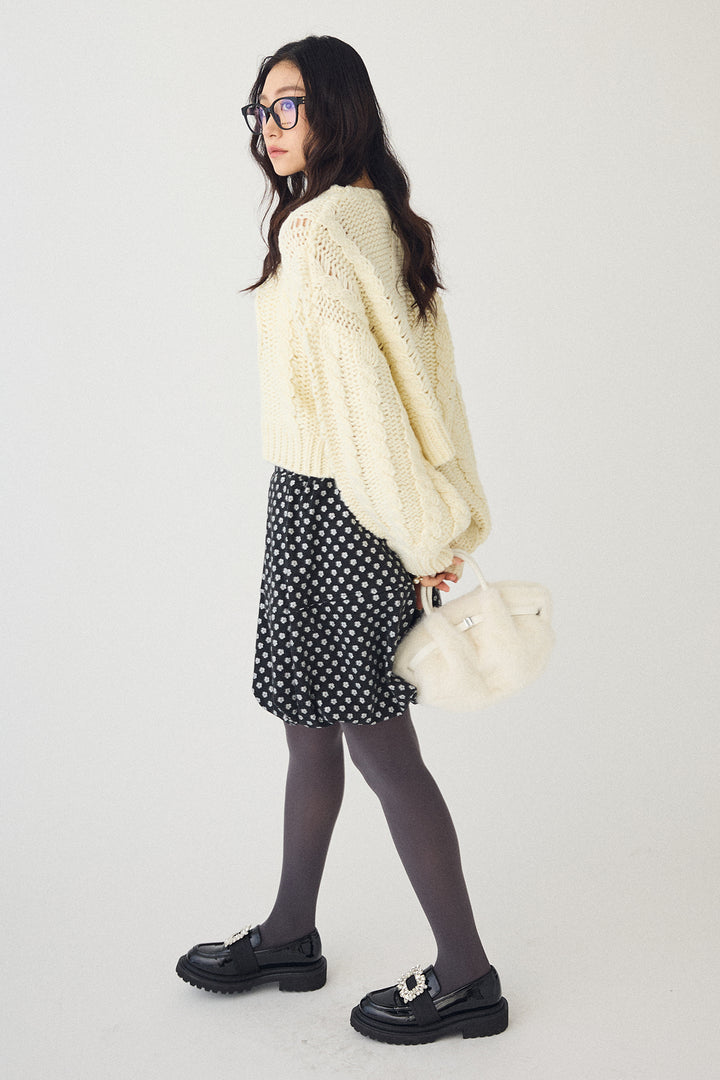 [予約/SET]ローピングケーブルショートニット+ミニフラワーバルーンショートパンツ(2set)