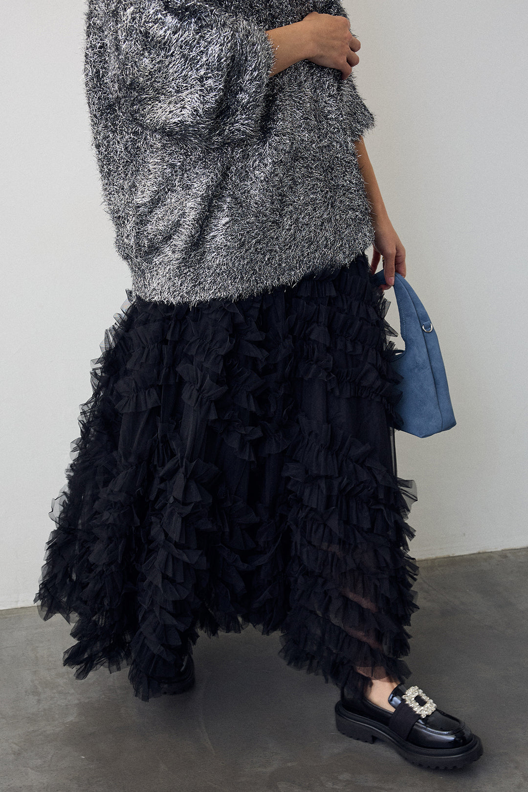 [予約/SET]グリッターラメニット+スフレアシメチュールスカート(2set)