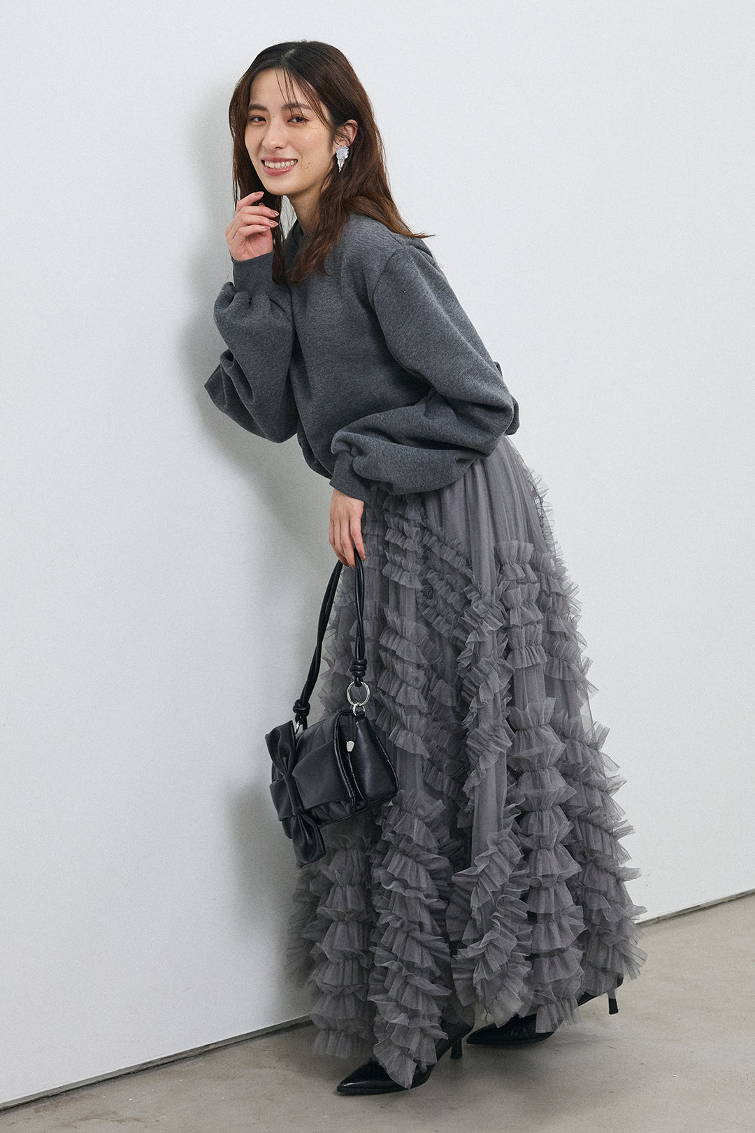 [予約/SET]裏起毛バルーンスリーブプルオーバー+スフレアシメチュールスカート(2set)