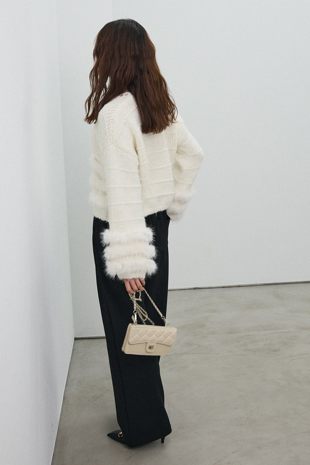 [予約/SET]ネックビジューラインファーニットカーデ+2タック美シルエットパンツ(2set)