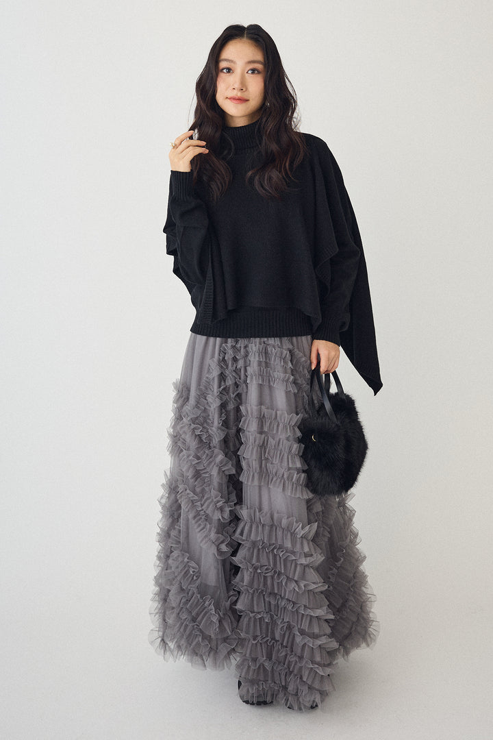 [予約/SET]アシメケープ2wayニット+スフレアシメチュールスカート(2set)