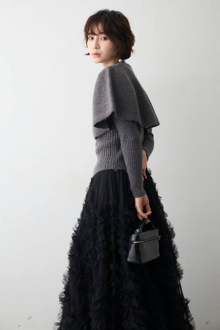 [予約]ミックス釦ケープ2wayニット