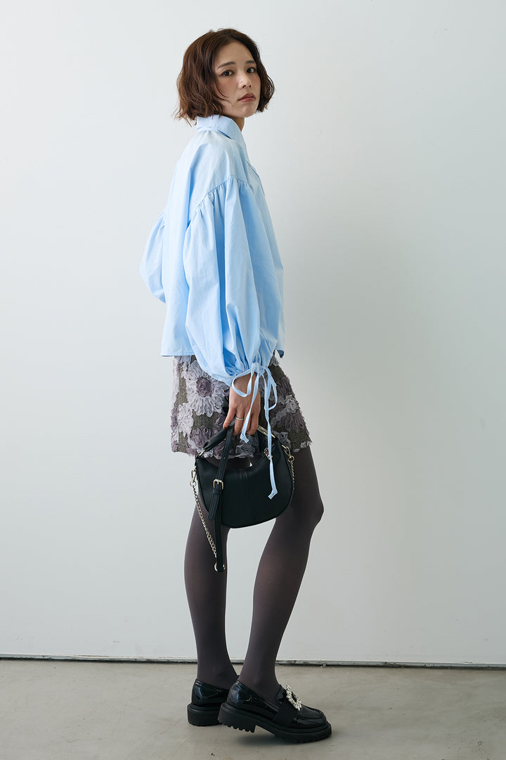 [予約/SET]ワイドスリーブドロストクロップドシャツ+ブルームフラワーミニスカート(2set)