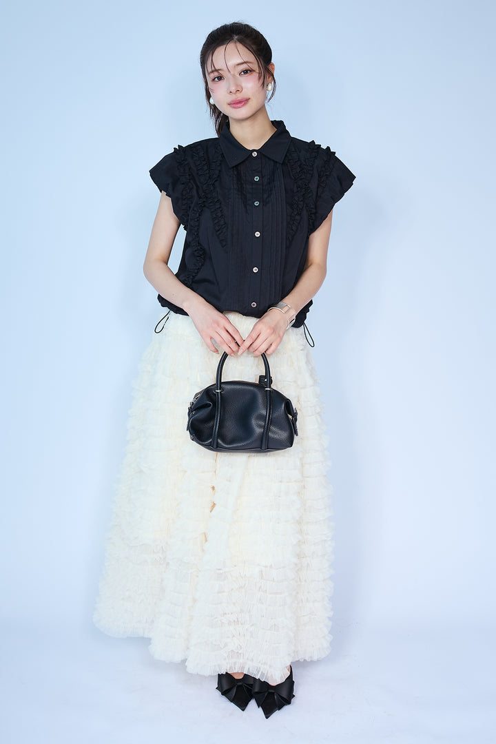 [予約/SET]ミックスフリルピンタックサイドドロストブラウス+ホイップチュールティアードスカート(2set)