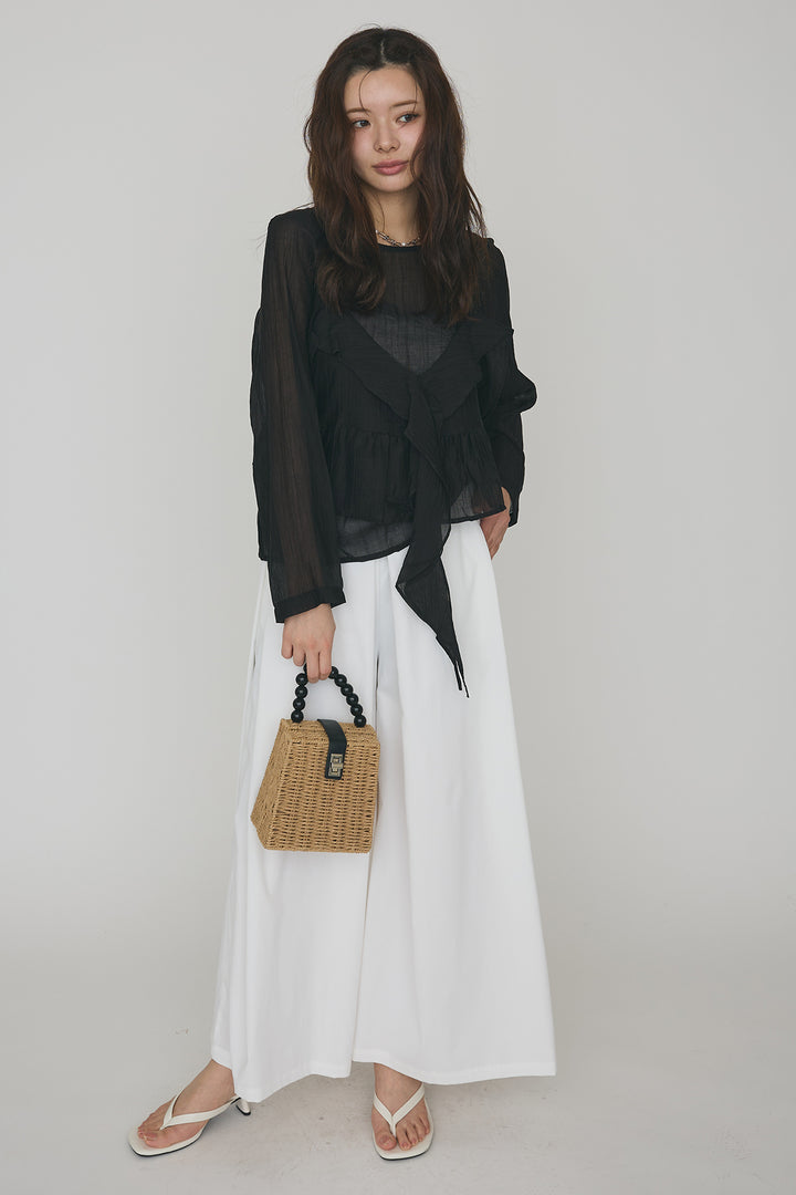 [予約/SET]ドレープフリルシアーレーヤードトップス+フロントサイドタックワイドパンツ(2set)