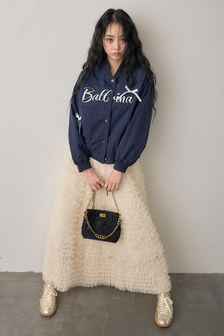 [予約/SET]ballerinaリボンブルゾン+ホイップチュールティアードスカート(2set)